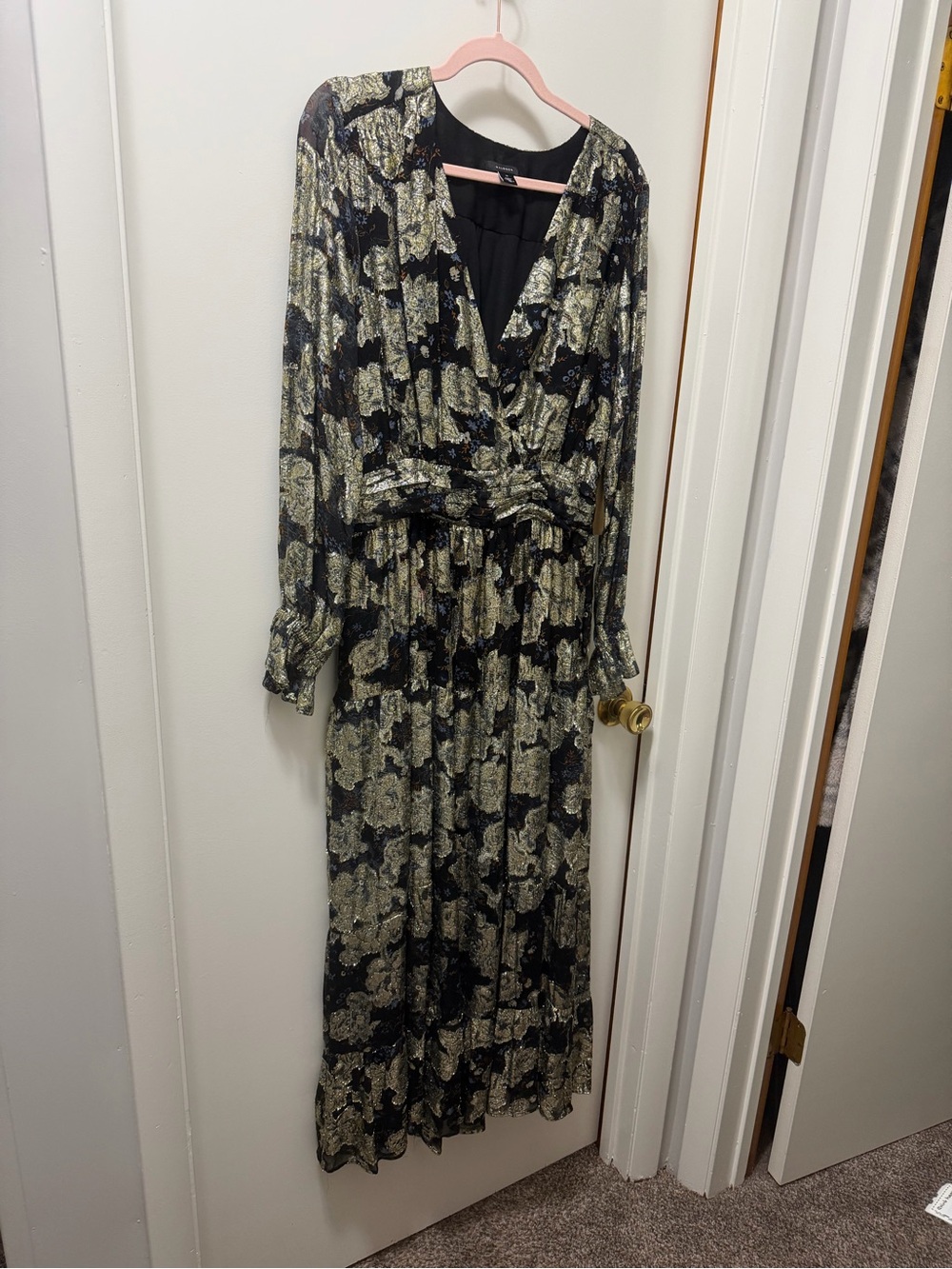 Halogen Black Maxi Dress with Gold Floral Print